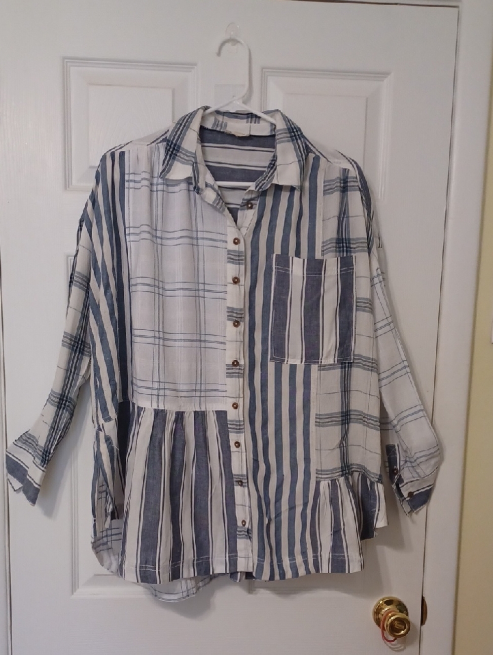 Pilcro By Anthropology Sz S/M, Patchwork Tunic in Blue and White. Cotton